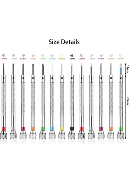 13 Pcs Tornavida Seti Mikro Hassas Tornavida Seti 0.6-2.0mm 13 Ekstra Saat Onarımı Için Bıçakları Değiştirin (Yurt Dışından)