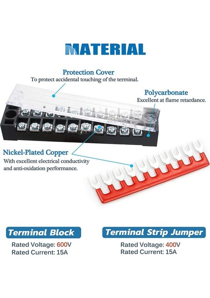 Vidalı Terminal Şeridi, 6 Adet Çift Sıralı 8/10/12 Pozisyon Vidalı Terminal Şeridi 600V 15A + 6 Adet Terminal Bloğu Şerit Bariyer (Yurt Dışından)