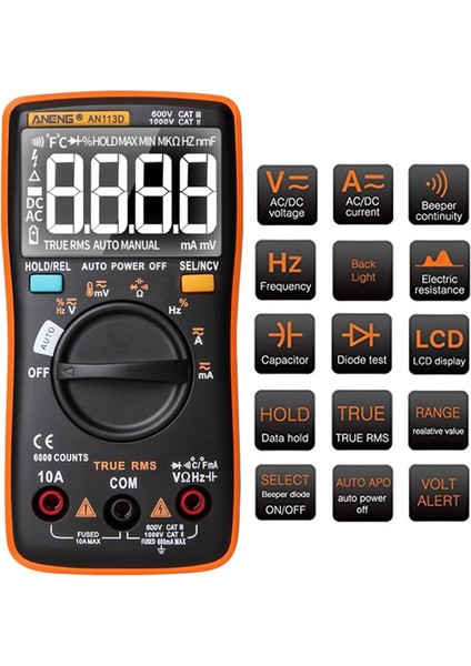 LCD Dijital Multimetre Elektrik Ölçer Transistör Test Cihazı Sıcaklık Otomatik Değişen Ac/dc Gerilim Ölçer Ampermetre Direnç Ölçer Voltmetre Ölçü Aracı (Yurt Dışından)