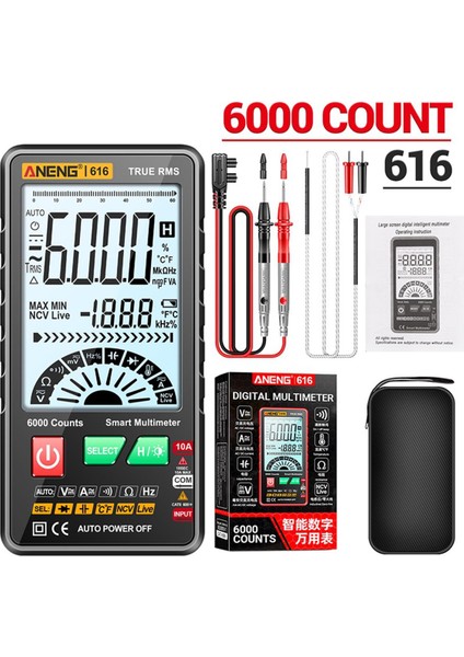 6000 Sayım Multimetre LCD Dijital Multimetre Ac ve Dc Gerilim Akım Kapasite Direnç Hertz Sıcaklık Diyot Veri Saklama Arkadan Aydınlatmalı Ekran El Feneri ile Ncv Indüksiyonu (Yurt Dışından)