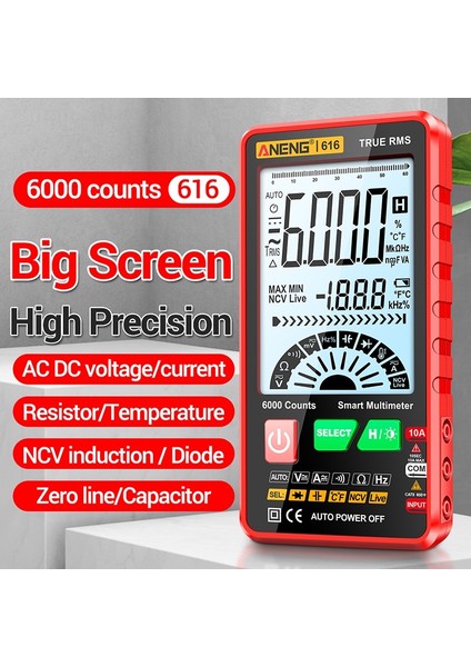 6000 Sayım Multimetre LCD Dijital Multimetre Ac ve Dc Gerilim Akım Kapasite Direnç Hertz Sıcaklık Diyot Veri Saklama Arkadan Aydınlatmalı Ekran El Feneri ile Ncv Indüksiyonu (Yurt Dışından) modelleri