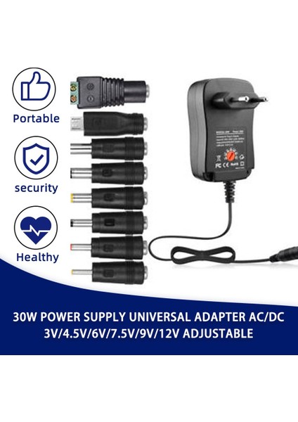 30W Evrensel Adaptör AC/3V/4.5V/6V/7.5V/9V/12V Ayarlanabilir (Yurt Dışından) modelleri