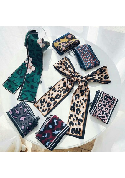 Ipek Eşarp 2019 Leopar Hayvan Desenli Eşarp Kadın Ipek Eşarp Küçük Saplı Çanta Şeritler Kadın Atkısı Kafa Uzun Eşarp (Yurt Dışından)
