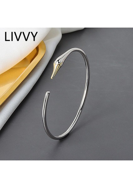 Lıvvy Gümüş Renk Kuğu Bilezik Basit Yaratıcı Niş Tasarım Kadınlar Için Kız Kore Versiyonu Tatlı Açık Bilezik El Takı (Yurt Dışından)