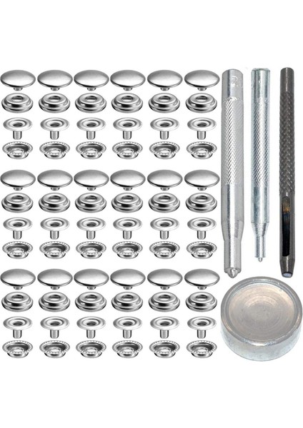 72 Adet 15 mm Paslanmaz Çelik Bağlantı Elemanı Yapış Çıtçıt Düğmesi Deniz Tekne Kanvas Delme Seti Araç Kiti Gümüş (Yurt Dışından)