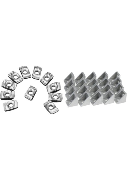 BRADOO-100 Adet M5 Çekiç Somun Konektörü T Bağlantı Elemanı Sürgülü Somun ve 20 Adet Köşe Montaj Açısı Konnektör Braketi Raptiye Maç (Yurt Dışından)