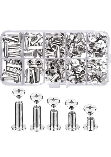 Ncanruı 80 Takım Chicago Vidaları 5 Boyutları 6 10 12 15 18MM Bağlama Vidaları Çıtçıt Perçinler, Deri, Ciltleme, Albüm, Dıy El Sanatları (Yurt Dışından)