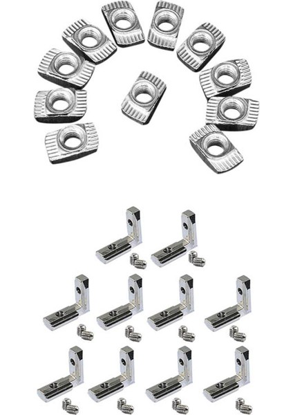 NANLIY-100X M5 Çekiç Somun Karbon Çelik Alüminyum Konnektör ve 20 Adet T Yuvası L Şekli Iç Iç Köşe Konektörü Bağlantı Braketi (Yurt Dışından)