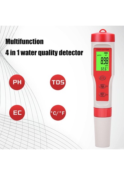 Profesyonel 4 In 1 Ph Ec Tds Metre Su Kalitesi Test Cihazı Dijital Ph/tds/ec/sıcaklık Monitörü Havuz Akvaryumları Içme Suyu (Yurt Dışından)