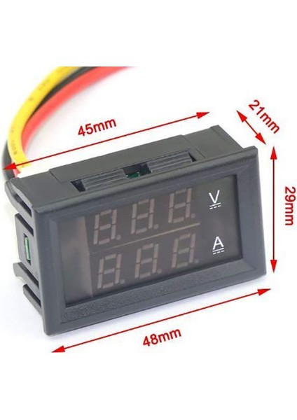 Adet Dijital Voltmetre Ampermetre Dc 100V 10A Amp Gerilim Akım Ölçer Test Cihazı Mavi + Kırmızı Çift LED Ekran Paneli Bağlantı Telleri ile (Yurt Dışından)
