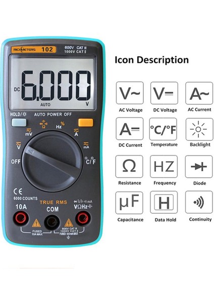 Dijital LCD Multimetre 6000 Sayım Dc/ac Ampermetre Voltmetre Ohm Volt Test Cihazı Gerilim Ölçer Sıcaklık Elektrik Test Cihazı (Yurt Dışından)