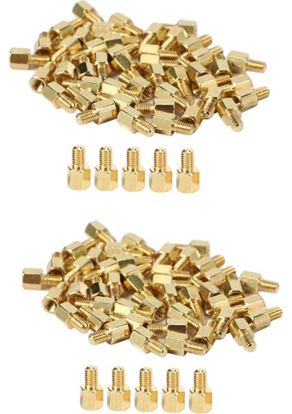 100 Adet Pirinç Vida Zıtlaşmaları Altıgen Ara Parçalar M3 Erkek x M3 Dişi 5mm (Yurt Dışından)