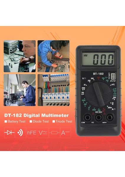 DT-182 Dijital Mini Multimetre Dc/ac Gerilim Akım Ölçer Multitester - Siyah Null (Yurt Dışından)