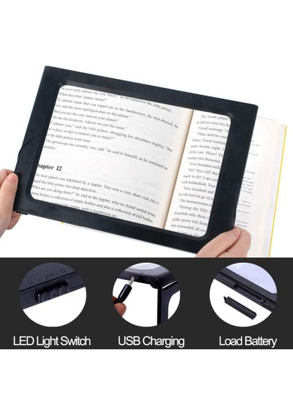 Nanlıy- 3x Okuma Için Tam Sayfa Büyüteç, Eller Serbest Büyük Dikdörtgen Büyüteç, LED Işıklı, Katlanabilir Masaüstü Taşınabilir Okuma Büyüteci (Yurt Dışından)