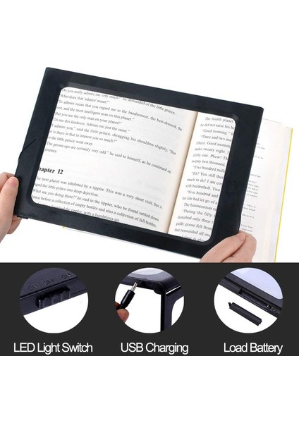 Nanlıy- 3x Okuma Için Tam Sayfa Büyüteç, Eller Serbest Büyük Dikdörtgen Büyüteç, LED Işıklı, Katlanabilir Masaüstü Taşınabilir Okuma Büyüteci (Yurt Dışından) fiyatları