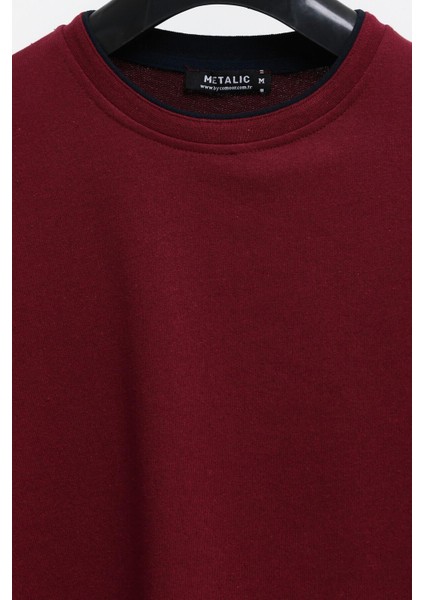 Erkek Bordo Çift Bisiklet Yaka Baskı Detaylı Standart Rahat Kesim Sweatshirt fırsatları