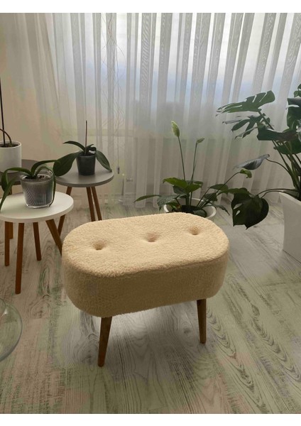 Gürgen Ahşap Ayak Welsoft Kumaş Oval Pufidik Puf Bench Tabure Sandalye