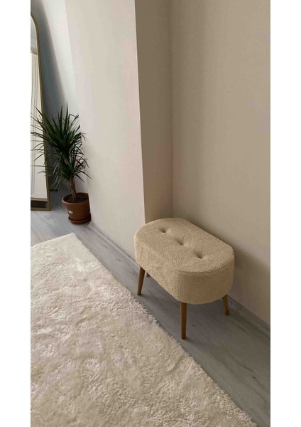 Gürgen Ahşap Ayak Welsoft Kumaş Oval Pufidik Puf Bench Tabure Sandalye