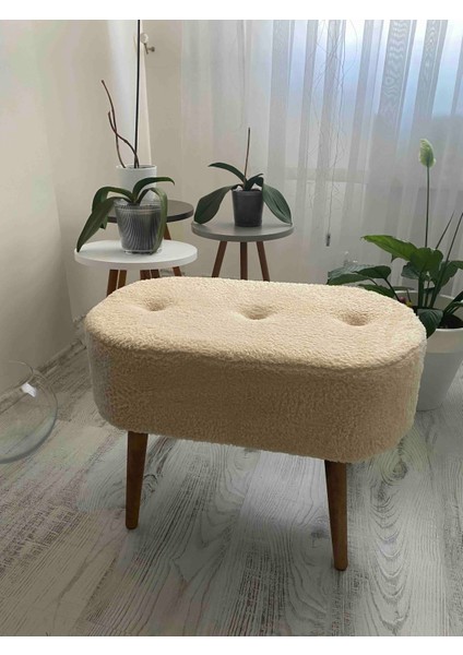 Gürgen Ahşap Ayak Welsoft Kumaş Oval Pufidik Puf Bench Tabure Sandalye