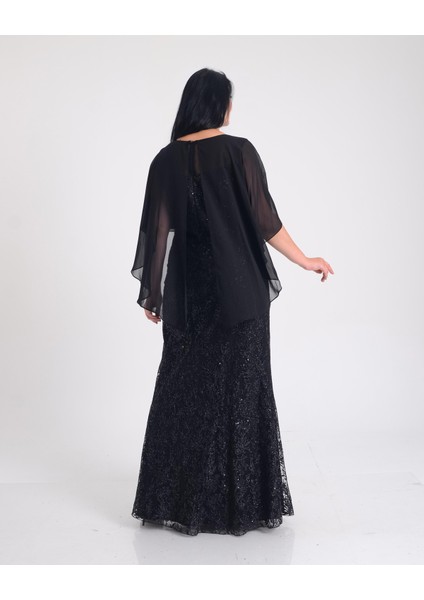 Büyük Beden Griter Baskı Detaylı Siyah Renkli Abiye Elbise fırsatları