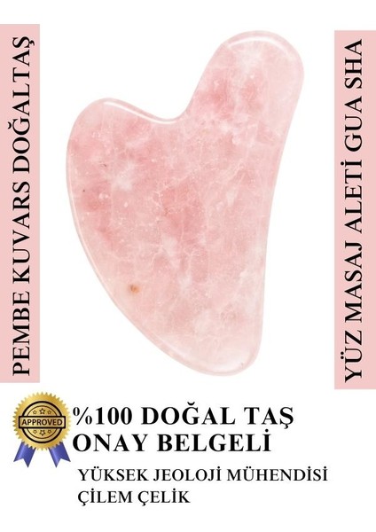 Pembe Kuvars Kalp Gua Sha Doğal Taş Yüz Masaj Aleti