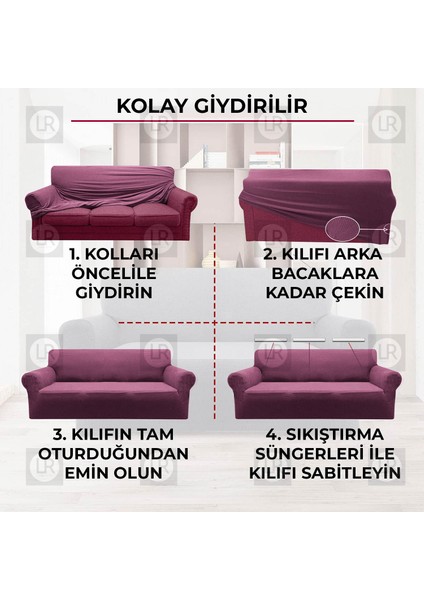 Riselerhome Lastıklı Esnek Koltuk Kanepe Kılıfı Takımı Çekyat Örtüsü  (3+3+1+1 ) Takım