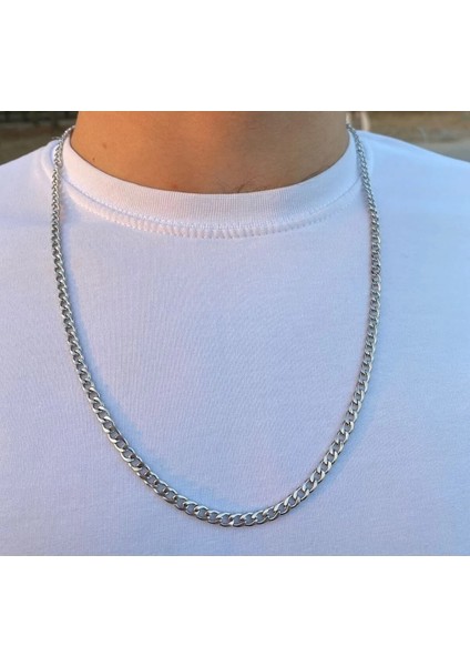 Figaro Model Yassı Erkek Çelik Zincir Kolye