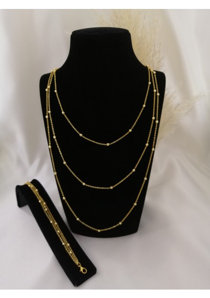 3'lü Dorika Toplu Zincir Kadın Kolye ve Bileklik Seti