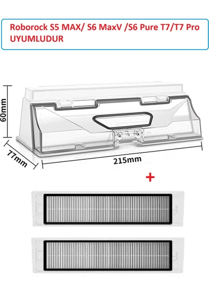 Lin Grup Roborock S5 Max / S6 Maxv /s6 Pure Robot Süpürge Toz Haznesi Ve2 Adetfiltre