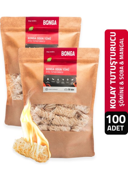 Şömine ve Mangal Tutuşturucu 100 Adet 1400 gr - Jel Ve Çıra Alternatifi Doğal Odun Yünü
