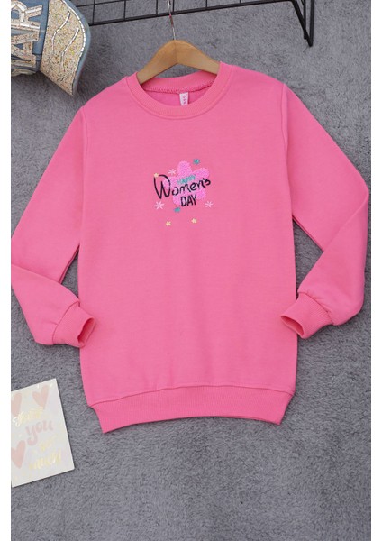 Pembe Çiçek Nakışlı Kız Çocuk Kız Çocuk Sweatshirt 17193 modelleri