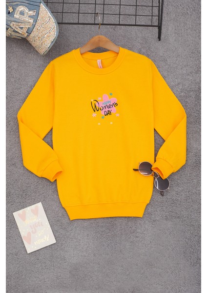 Sarı Çiçek Nakışlı Kız Çocuk Kız Çocuk Sweatshirt 17190