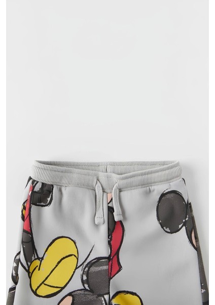 Unisex Çocuk Mickey Mouse Baskılı 3 İplik Şardonsuz Sweat ve Eşofman Alt Üst Takım Dar Kalıp modelleri