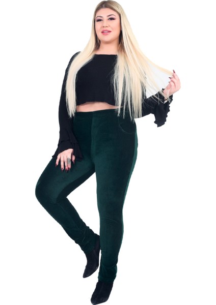 Kadın Büyük Beden Pantolon Gny31122 Elastik Bel Fitilli Kadife