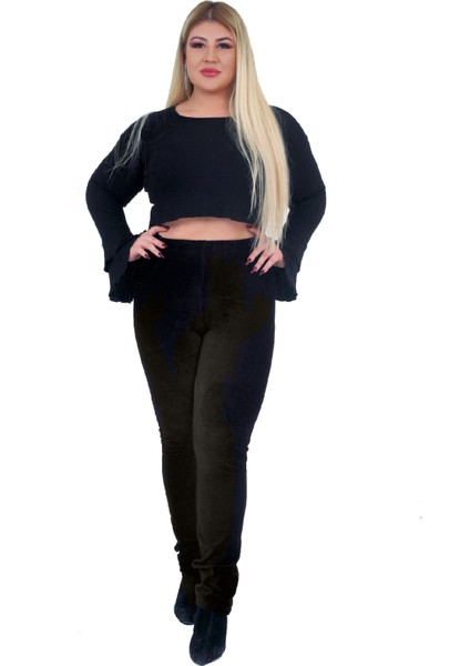 Kadın Büyük Beden Pantolon Gny31122 Elastik Bel Fitilli Kadife