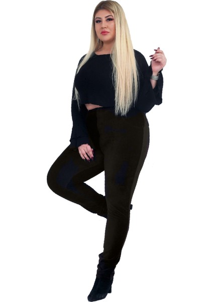 Kadın Büyük Beden Pantolon Gny31122 Elastik Bel Fitilli Kadife fırsatları