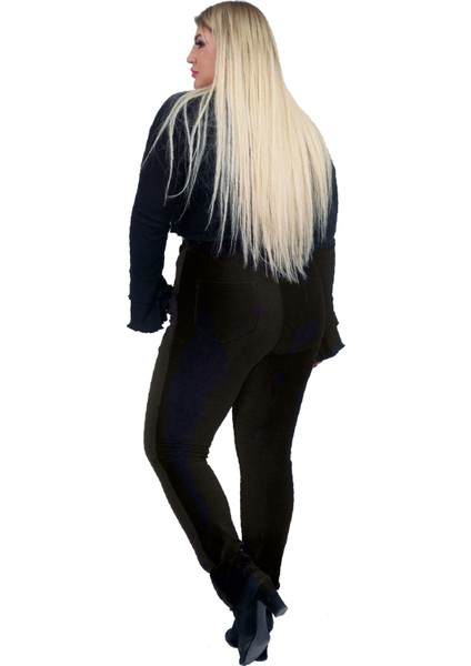 Kadın Büyük Beden Pantolon Gny31122 Elastik Bel Fitilli Kadife indirimleri