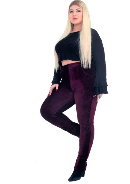 Kadın Büyük Beden Pantolon Gny31122 Elastik Bel Fitilli Kadife modelleri