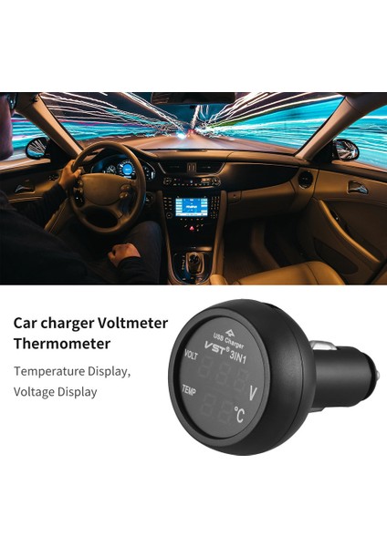3'ü 1 Arada Dijital LED USB Araç Şarj Cihazı Voltmetre Termometre Araç Akü Monitörü - Yeşil (Yurt Dışından)
