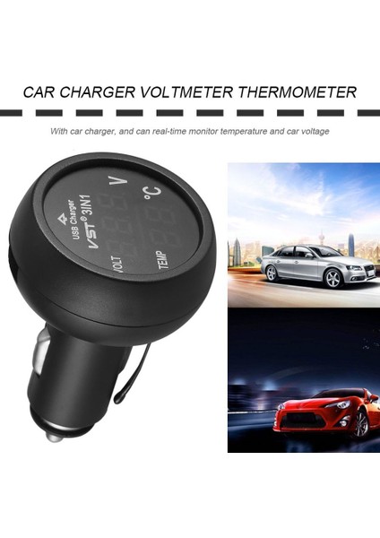 3'ü 1 Arada Dijital LED USB Araç Şarj Cihazı Voltmetre Termometre Araç Akü Monitörü - Yeşil (Yurt Dışından)