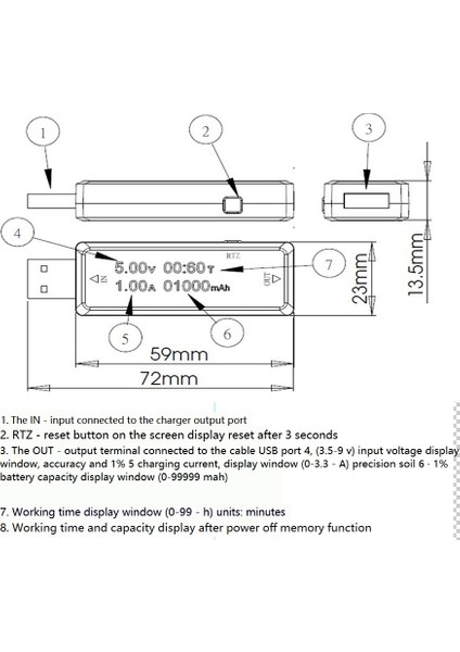 Betty Becky USB Qc2.0 3.0 Akım ve Gerilim Şarj Cihazı Kapasite Test Cihazı Akım Gerilim Kapasitesi Test Cihazı Aracı (Yurt Dışından)