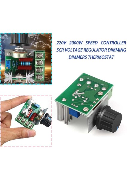 220V 2000W Hız Kontrol Cihazı Scr Voltaj Regülatörü Karartma Dimmerler Termostat - Yeşil ve Gümüş (Yurt Dışından)