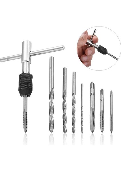 Adet Ayarlanabilir T-Kolu Cırcır Musluk Tutucu Anahtarı Alet Seti M3-M6 Vida Konu Metrik Fiş Dokunun ve 2.5-5.0mm Büküm Matkap Ucu (Yurt Dışından) fırsatları