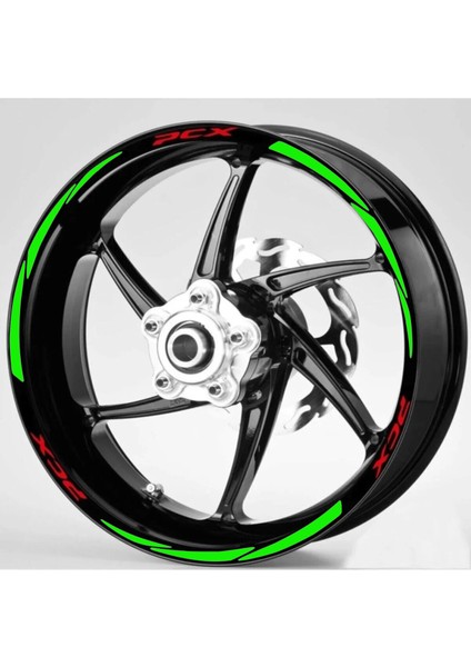 Motosiklet Jant Şeridi Yeşil Reflektifli Pcx Kırmızı Yazılı Sağ-Sol/ön-Arka Clk-85