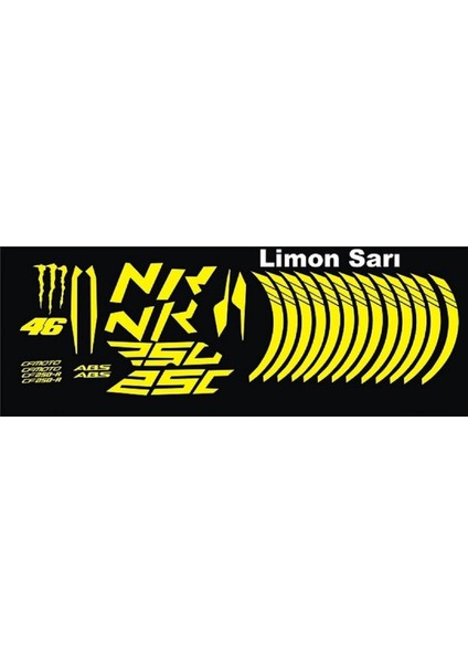 Motosiklet Jant Şeridi Sticker Set Cf Nk 250 Sarı Sağ-Sol/ön-Arka CLK-148