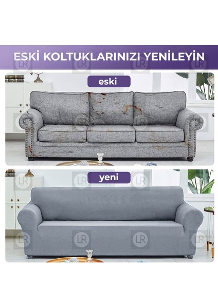 Riselerhome Lastıklı Esnek Koltuk Kanepe Kılıfı Takımı Çekyat Örtüsü  (3+3+1+1 ) Takım