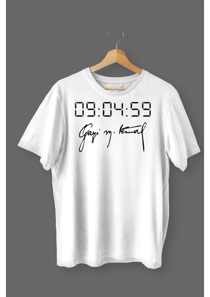 Atatürk Imza Baskılı Pamuklu Likralı T Shirt Siyah Yazılı Beyaz Clk 28