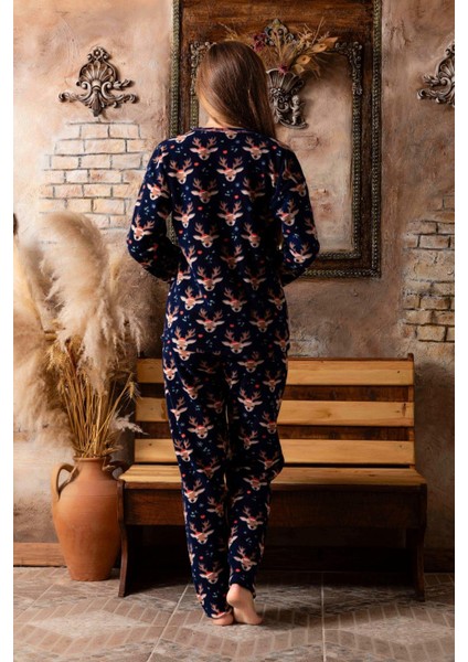 Kadın Polar Pijama Takım Geyik Desenli modelleri