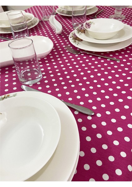 Zere Home Sıvı Geçirmez Puantiyeli Dertsiz Keten Masa Örtüsü Fuşya fiyatları