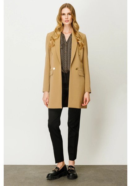 Uzun Kapak Cepli Ceket Camel modelleri